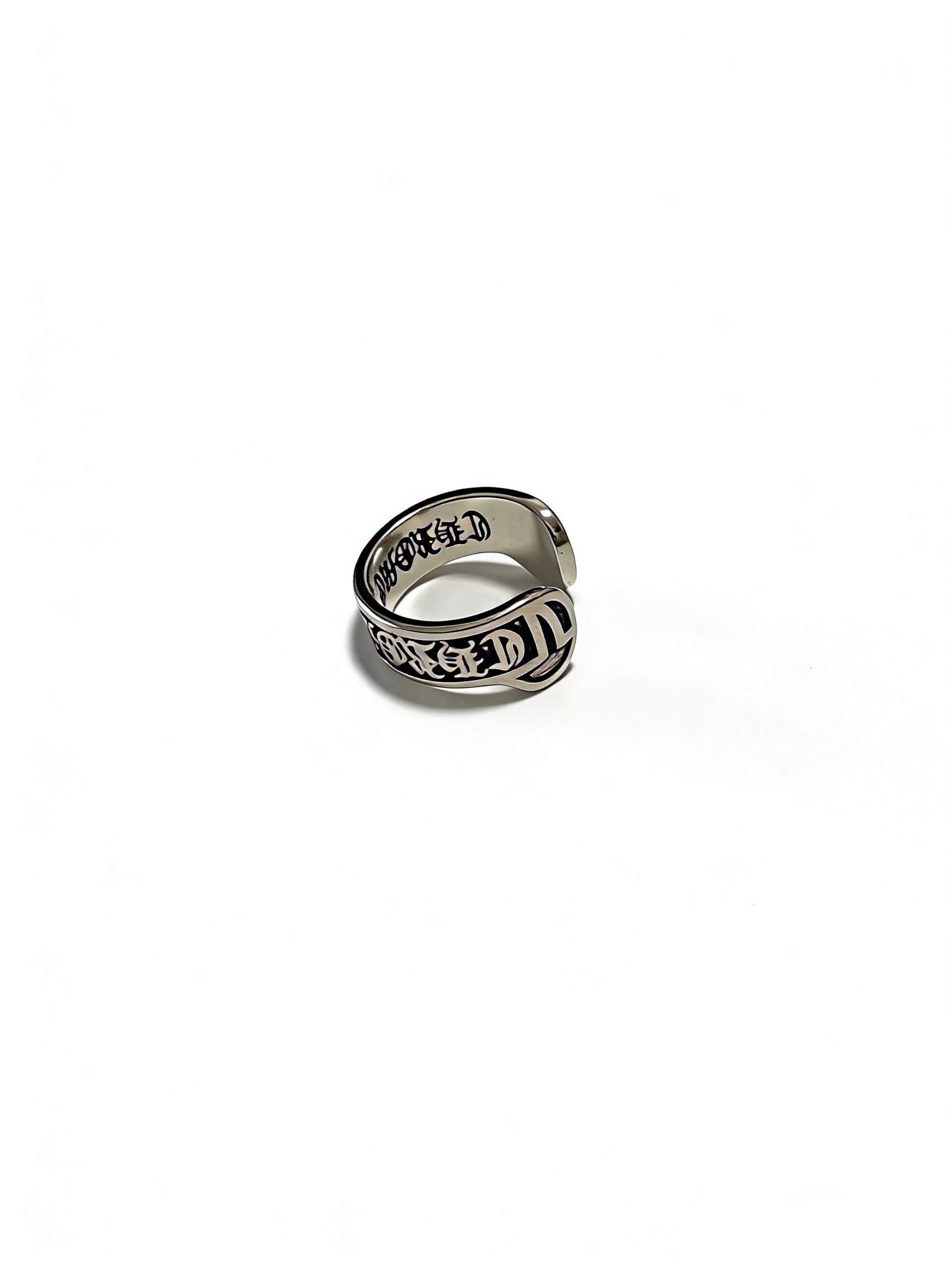 Chrome Hearts Silver Open Ring with 'DAMN THUGS' Engraving